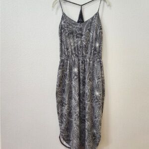 PrAna Ayla Racerback Tank Dress Black Fronds Print Stretch Knit